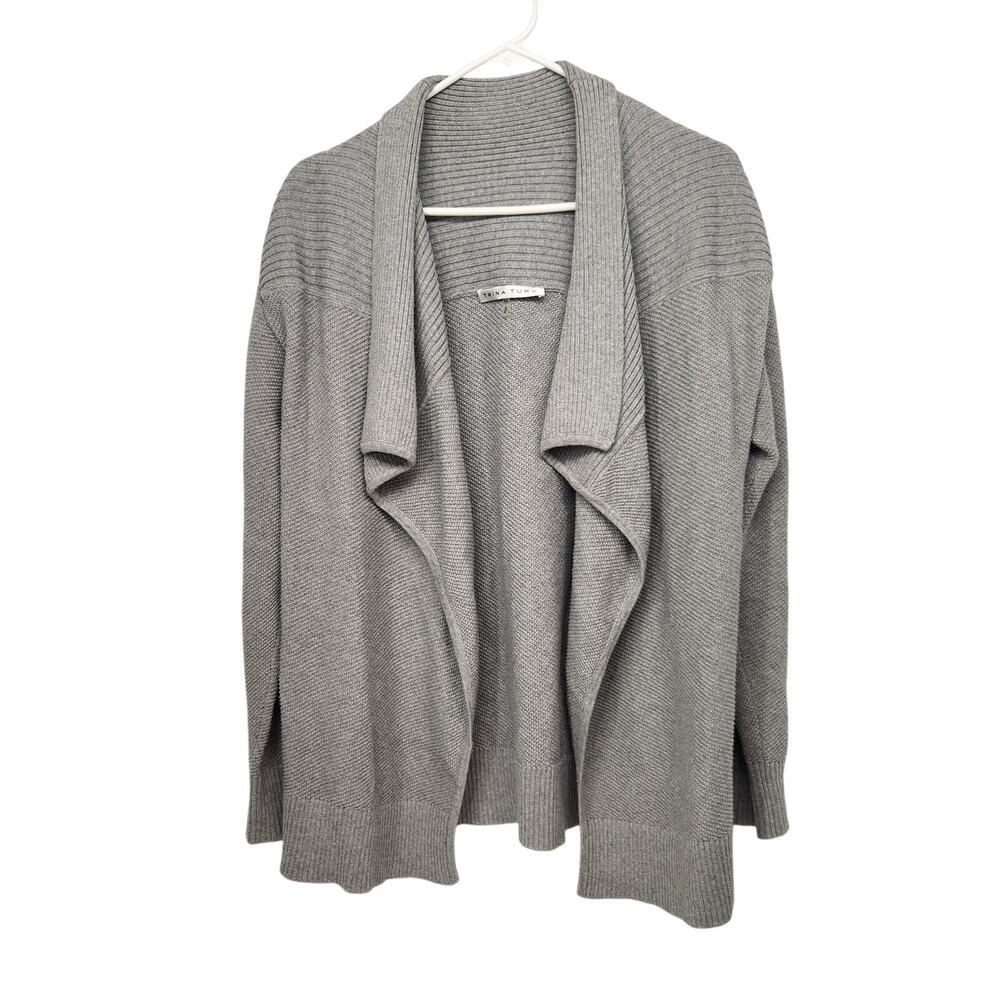 Trina Turk Gray Ribbed Knit 100% Cotton Open Shawl Sweater Cardigan Women's‎ XS